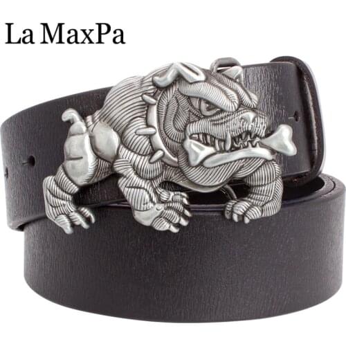Mens gift belt fashion cool men belt American Bulldog bully pitbull metal pin buckle cowskin leather belt dog pattern