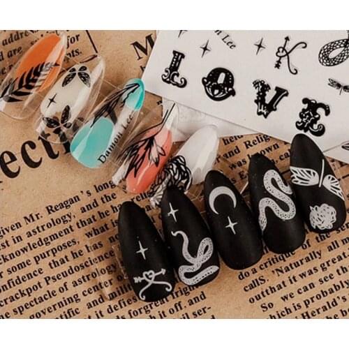 1pcs New Diy Snake Nail Stickers Black and White Butterfly Love Water Decal Nail Art Nail Art Stickers Nail Art Decorations