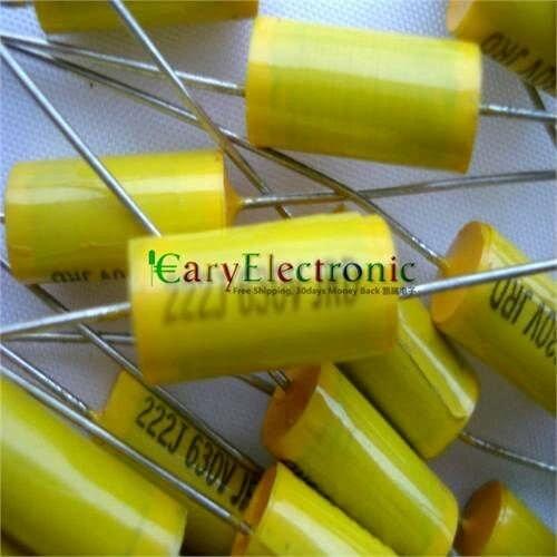 Wholesale 200pcs long leads yellow Axial Polyester Film Capacitors electronics 0.0022uF 630V fr tube amp audio free shipping