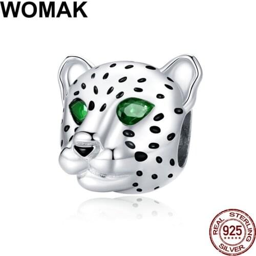 Original woman jewelry pendant zircon beads Cheetah Head charm fit 3MM making girl birthday gift 925 sterling silver jewelry