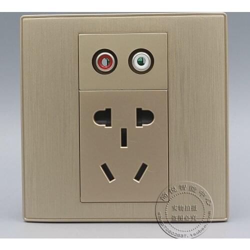 Red+White Audio & Five Hole Power Socket Outlet Panel Faceplate Home Adapter