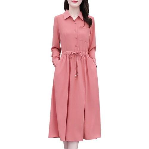 Plus Size Spring And Autumn Womens Dress 2021New Female Shirt Dress Fashion Long-Sleeved Bottoming Dresses Solid Color Clothing