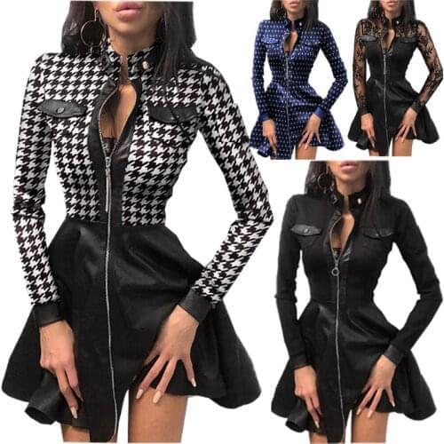 Women Spring Autumn Dress 2021 New Winter Fashion PU Leather long-sleeved Favors Waist Dress Vestido De Mujer LBD1613