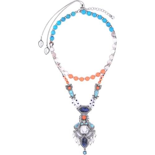 Bulk Price 2pcs/set Ethnic Colorful Natural Stone Pendant Necklace Resin Beads Chain Necklace Women Fashion Jewelry