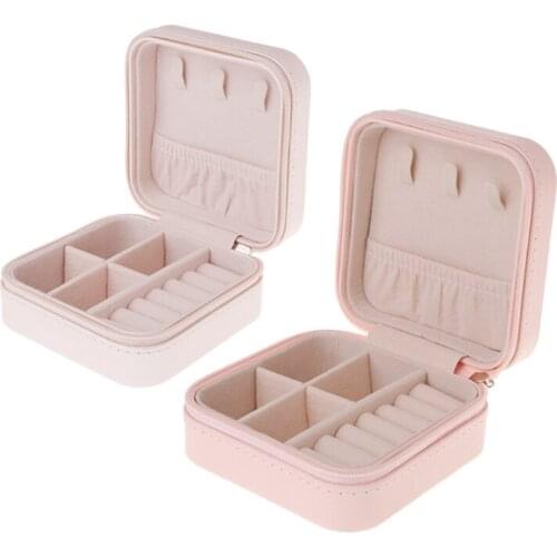 2Pcs Portable Jewelry Box Zipper PU Storage Organizer Jewelry Holder Packaging Display Travel Jewelry Case Gift Boxes For Women
