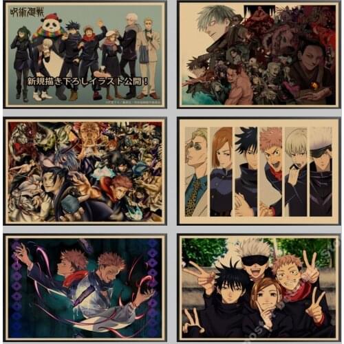 Anime Poster Jujutsu Kaisen Retro Kraft Paper Poster For Living Room Bar Interior Decoration Stickers Wall Painting