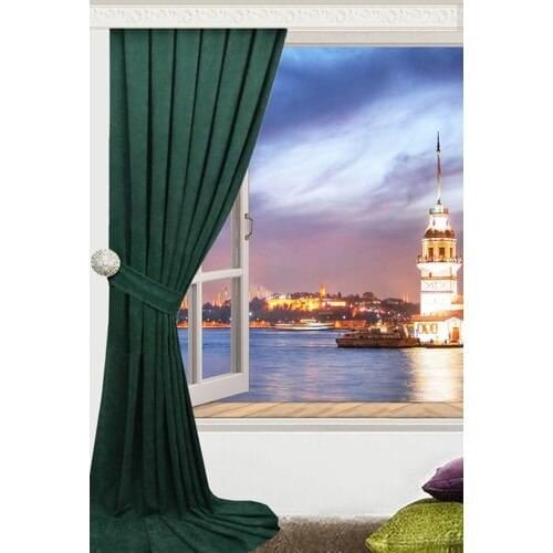 Nature Curtain Fabric Lace-Up Canvas Pleated Backdrop Curtain Green 90x260 cm