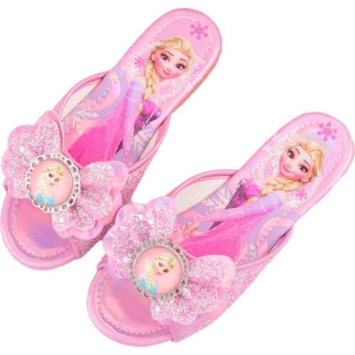 Girls Sandals Rhinestone Butterfly Latin Dance Kids Shoes Children Disney Elsa Princess Shoe Glitter Leather Party Dress Wedding