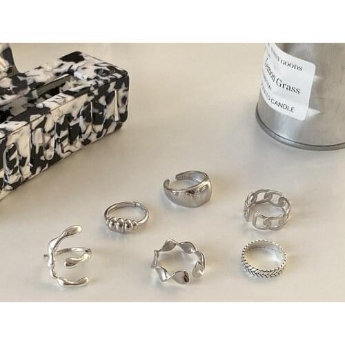 Silvology 925 Sterling Silver 6 Style Glossy Chain Rings for Women Japan Korea Vintage Layers Rings Minimalist Jewelry Designers