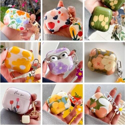 Purple Flowers Silicone Case for Airpods 1 2 Cartoon Cute Case for Apple Airpods Pro Wireless Earphone Cover Charging Box