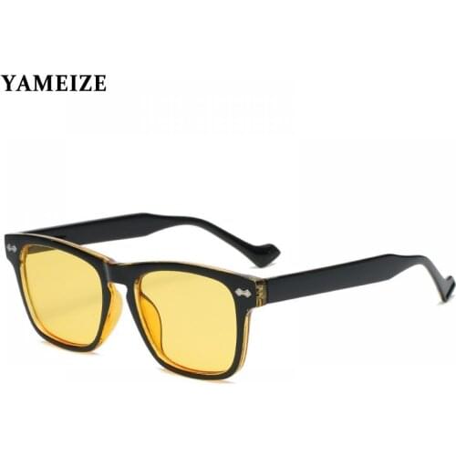 YAMEIZE Fashion Square Sunglasses Men Women Fashion Yellow Lens Sunglasses Vintage Retro Rivet Driving Fishing Glasses Oculos UV