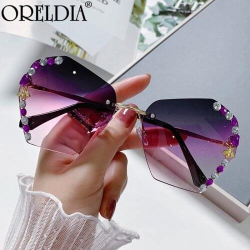 Luxury Rimless Diamond Sunglasses Women Fashion Bees Rhinestone Sun Glasses Shades Eyewear Female Brand Designer Glasses UV400
