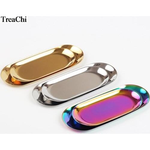 Fine Metal Nordic Style Oval Jewelry Connection Tray Plate Staninless Steel Cosmetic Jewelry Fruit Home Decor Organizer Tray
