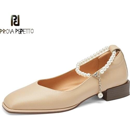 The Foot Surrounds The Pearl Chain Square Toe Retro Low-heel Shallow Mouth Flat Shoes Korean Gentle Style Mary Jane Shoes