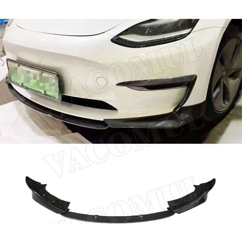 High Quality Carbon Fiber 3pcs/Set Bumper Front Bumper Lip Splitter Diffuser Lip Spoiler for Tesla Model 3 2019 2020 2021 FRP