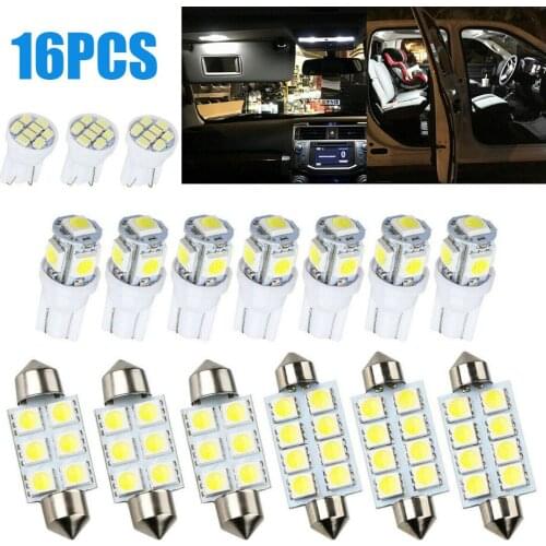 16PCS 6500K Bright White LED Bulb Interior Lights Package Kit Car Accessories