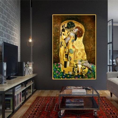 Yellow Gustav Klimt Kissing Canvas Painting Figure Painting Wall Art Post and Prints Home Decora Picture Oil Painting Wall Decor