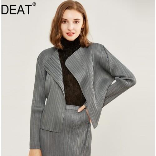 DEAT Pleated Woman Jackets Cardigan Thin Solid Lapel Long Sleeve Coat Wild Loose Casual Style 2021 New Summer Fashion XQ169