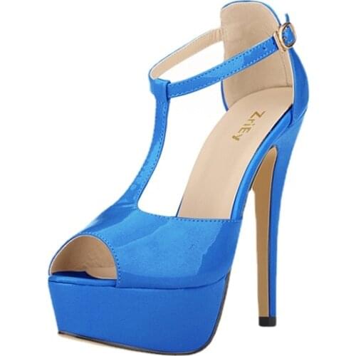 Women Platform High Heel Sandals Sexy Peep Toe Ankle Strap Stilettos Pumps T-Strap Party Wedding Shoes 817-19PA
