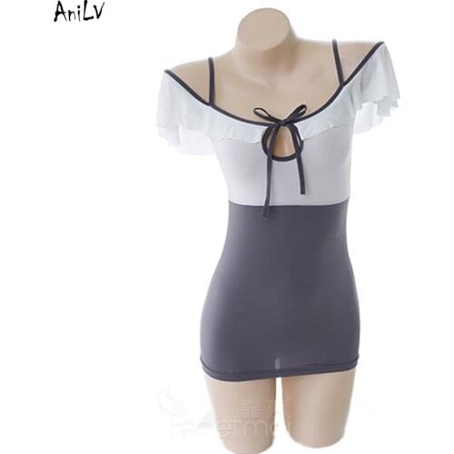 AniLV Women Spaghetti Strap Ruffle Swimsuit Dress Costume Summer Girl Swimwear Uniform Pool Party Cosplay