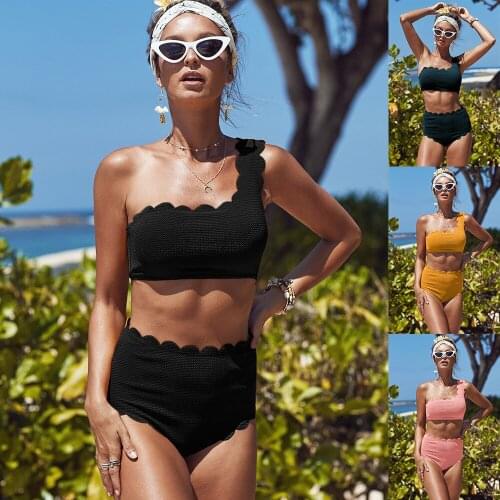 2020 Women two Piece swimsuit for women summer Swimwear Beach Wear Halter Bathing Suit Single shoulder strap swim suit