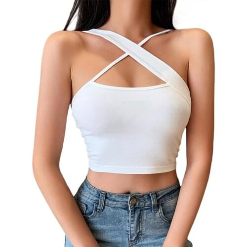 Womens Sexy Crop Tank Top Casual Sleeveless Backless Criss Cross Solid Color Camisole Summer Skinny Vest