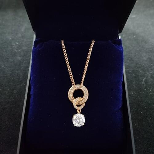 Everlasting Mobius Ring Solitaire Zirconia Pendant Necklace Women Big Shiny Rhinestone Rose Gold Neck Chain Jewelry Collier