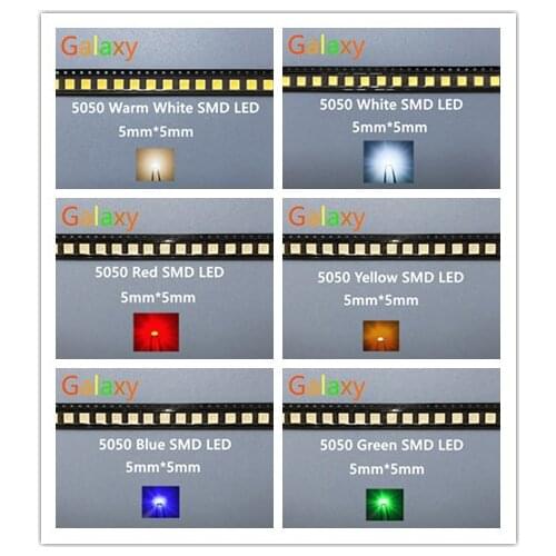 100PCS SMD 5050 Red /Green /Blue/ White /Yellow /Warm White/Pink/UV/Orang/RGB/WS2812B light LED diode High Power Super Bright