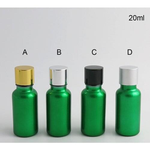 10 x 20ml Essential Oil Travel Portable Green Painting Aluminum with Gold Sliver Black Cap For Liquid Reagent Pipette Bottle