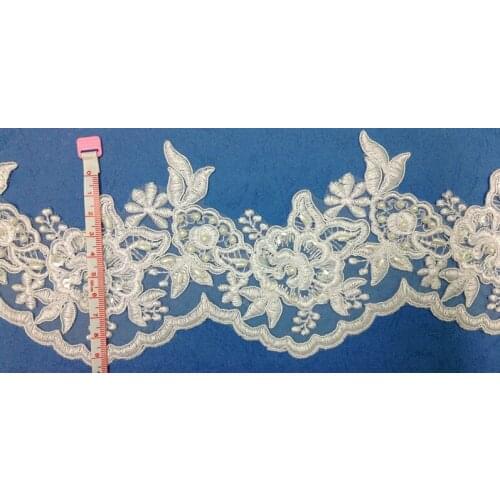 11cm organdy polyester embroidery framed beaded and sequined wedding dress lace trim,XERY-Z741