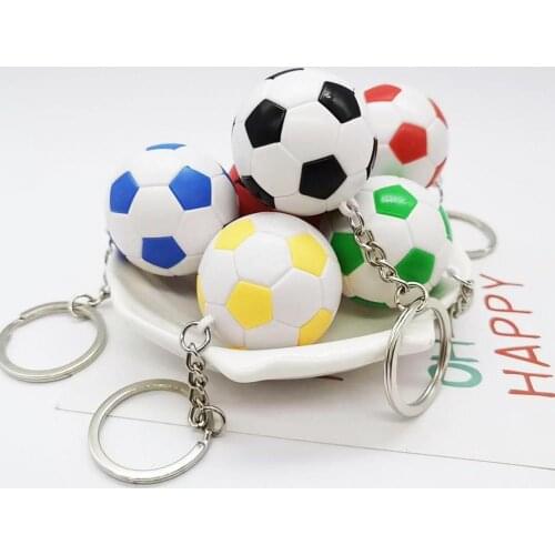 2 Pcs Mini Football Key Ring Vibrant Color Water-proof ABS School Carnival Reward Soccer Keychain Backpack Keyring for Kids