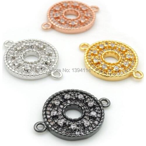 20*15*3mm Micro Pave Clear CZ Hollow Round Connectors Fit For Men And Women Making Bracelets Jewelry