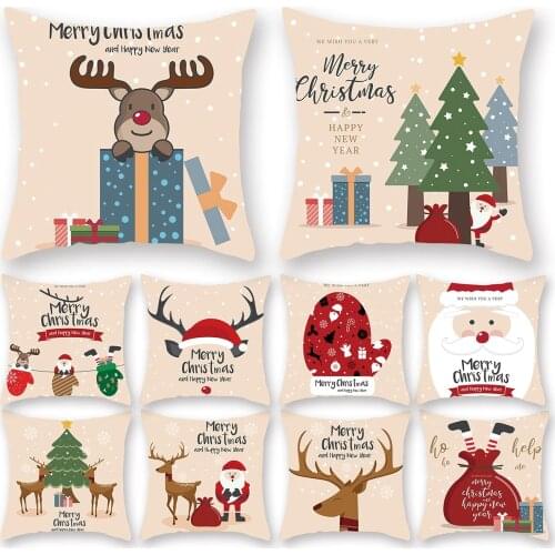 45x45cm Christmas Pillowcase Decorative Cushion Cover Merry Christmas Decor for Home 2021 Christmas Ornament Happy New Year 2022