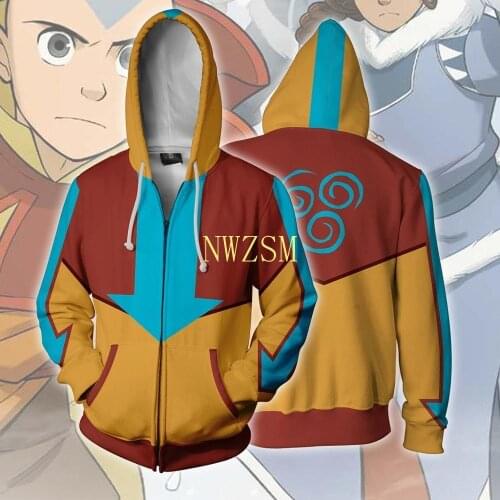 Avatar: The Last Airbender Avatar Aang Cosplay Costume 3D Printed Hoodie Zip Up Thin for Halloween Party