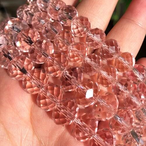 4/6/8/10/12mm Clear Pink Austria faceted Crystal Glass Beads Loose Spacer Rondelle Beads For Jewelry Making DIY Charm Bracelet