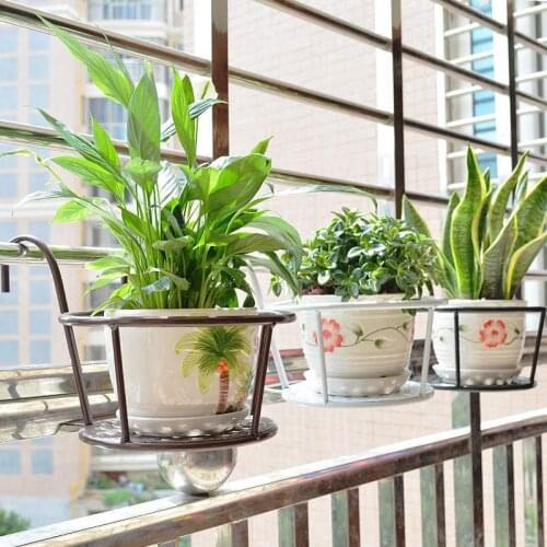 Balcony Hanging Plant Flower Pot Rack Railing Fence Window Side View Iron Bonsai Stand Decoration
