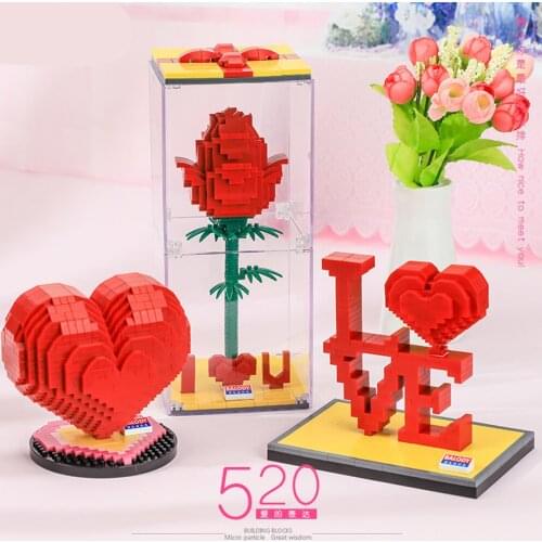 Balody Mini Blocks Love Red Rose Model Micro Diamond Building Bricks for Lover Wife Gifts Girlfriend Present Valentine Fun Toys