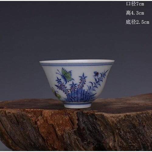 Ming Dynasty Cheng Hua dou cai Butterfly&Flower Ancient Porcelain Teacup and Wine Cup