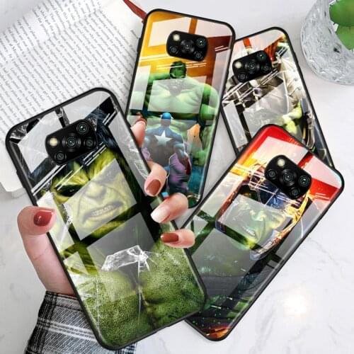 Hulk marvel hero for Xiaomi POCO X3 NFC F3 M2 X2 F2 Redmi K30 Redmi Note 9 Pro Luxury Tempered Glass Phone Case Cover