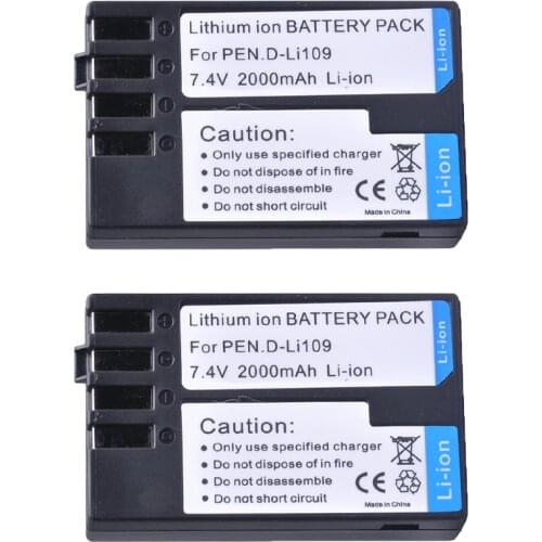 2PC 2000mAH D-Li109 D Li109 DLi109 Rechargeable Camera Battery for Pentax K-R K-2 KR K2 KR K30 K50 K-30 K-50 K500 K-500 Bateria