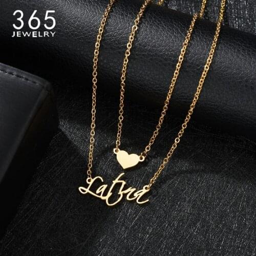 Double Layer Heart Customized Name Necklace Custom Namplate New Fashion Collares Personalized Jewelry Girl Gift For Party