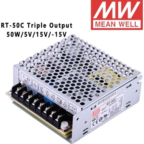 Mean Well RT-50C 5V/15V/-15V AC/DC 50W Triple Output Switching Power Supply meanwell online store