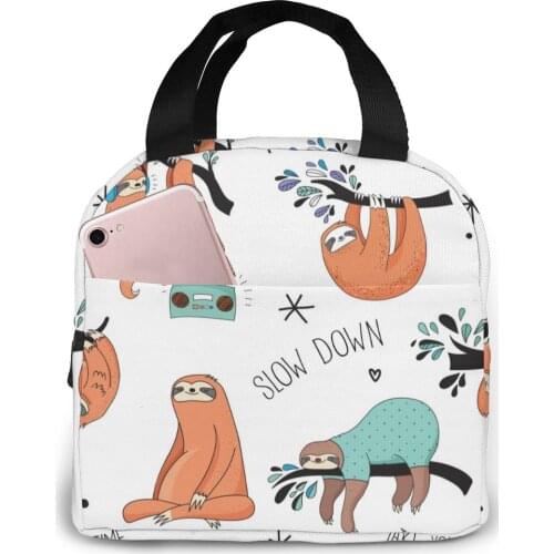 Insulated Lunch Bag Thermal Sloth Pattern Tote Bags Cooler Picnic Food Lunch Box Bag For Kids Women Girls Men Children