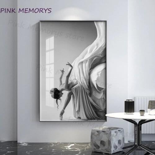 Modern Ballet Dancing Girl Canvas Painting Black White Figure Art Posters and Prints Wall Art Picture for Living Room Home Decor