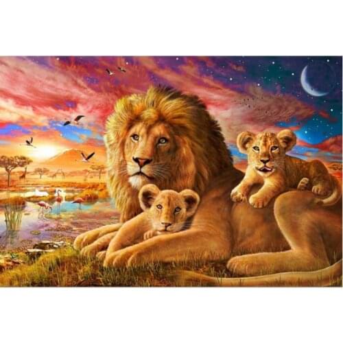 Sunset Diamond Embroidery Painting Mother Child lions Mosaic Rhinestones Stickers Wall Decor Puzzle Picture Diamond Dotz Large