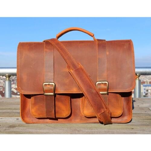 Valuaes Classic Handmade Multi Purpose Bag Genuine Leather Patched Laptop Briefcase Tablet Notebook Book Male Female Purse Case