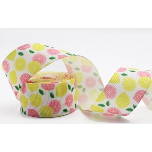 Lemon Cartoon Pattern Printed Grosgrain Ribbon 1'' Design Customized ​Logo for Hair Bows DIY Handmade Materials 10/25/50 Yards