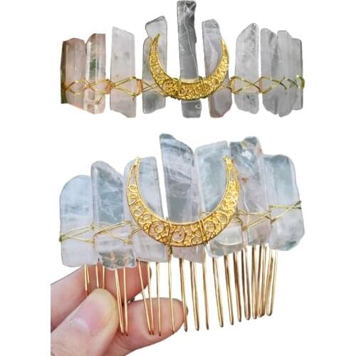 Quartz Crystal Crown Head Hoop Handmade Hair Comb Luxury Head Accessory Gothic Baroque Vintage Headwear for Festivals