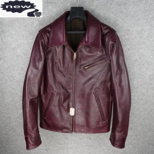 Vintage Genuine Leather Men Luxury Brand Zip Slim Motorcycle Jacket Casual Turn-down Collar Autumn Warm Male Coat Tops