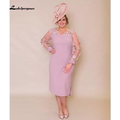 Lakshmigown Elegant Plus Size Mother of the Bride Dresses V Neck with 3D Lace Sleeve and Soft Flare Wedding Party Dress